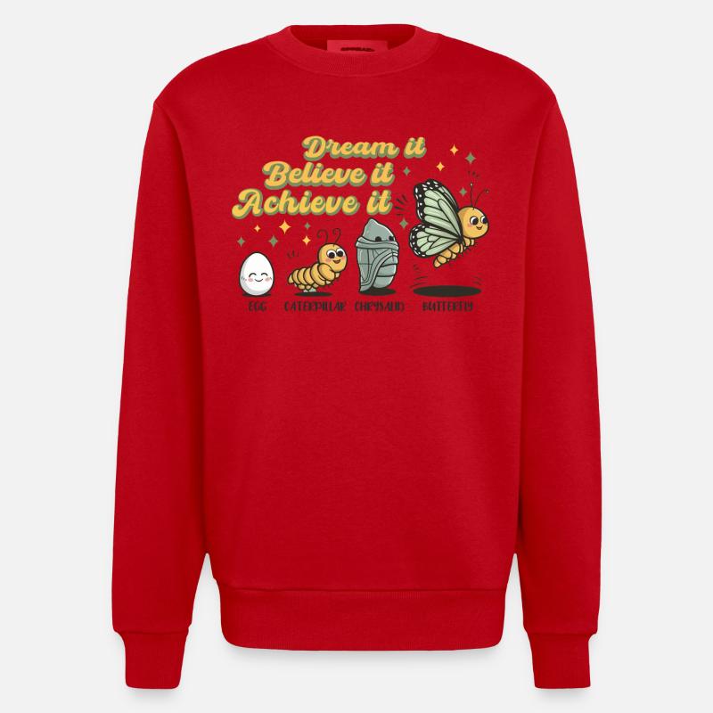 Chenille Schmetterling Schule Evolution Geschenk - Heavyweight Oversized Organic Crew Neck Made in EU - Rot