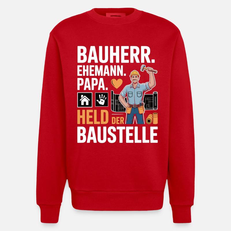 Held der Baustelle – Papa, Ehemann & Bauherr - Heavyweight Oversized Organic Crew Neck Made in EU - Rot
