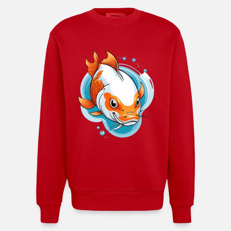 Koi Karpfen Farbexplosion Illustration - Heavyweight Oversized Organic Crew Neck Made in EU - Rot