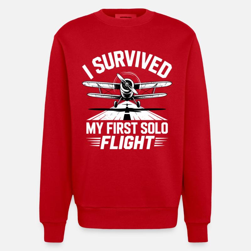 First Flight Airplane Flight - Heavyweight Oversized Organic Crew Neck Made in EU - red