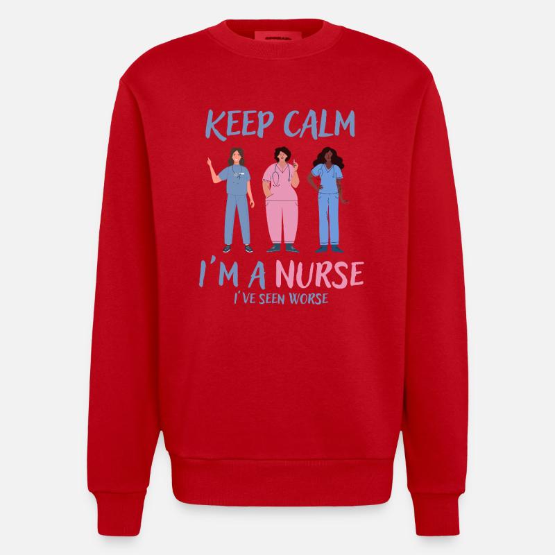Bleib ruhig, ich bin Krankenschwester - Heavyweight Oversized Organic Crew Neck Made in EU - Rot