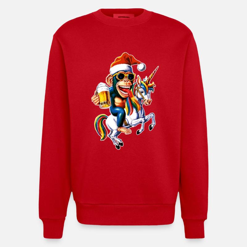 Affe Weihnachten Einhorn - Heavyweight Oversized Organic Crew Neck Made in EU - Rot