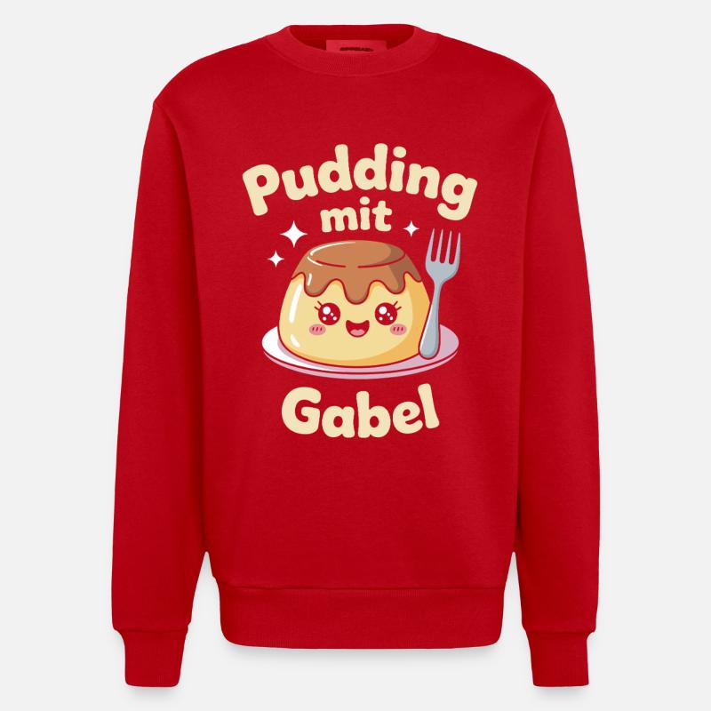 Pudding with fork - Heavyweight Oversized Organic Crew Neck Made in EU - red