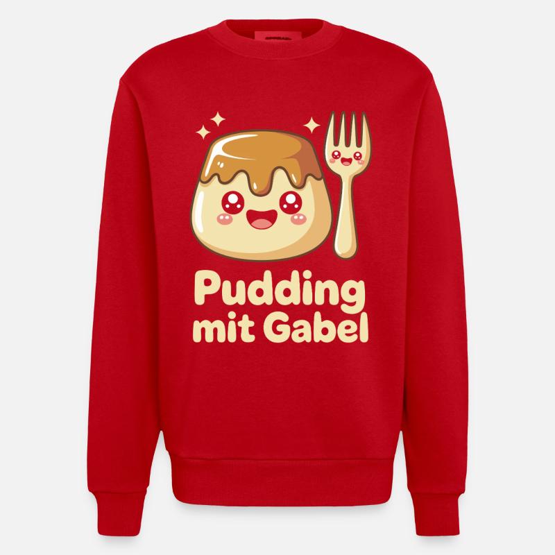 Pudding with fork - Heavyweight Oversized Organic Crew Neck Made in EU - red