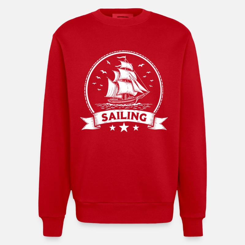 Sailing Sailing Ship Maritim Ahoy - Heavyweight Oversized Organic Crew Neck Made in EU - red