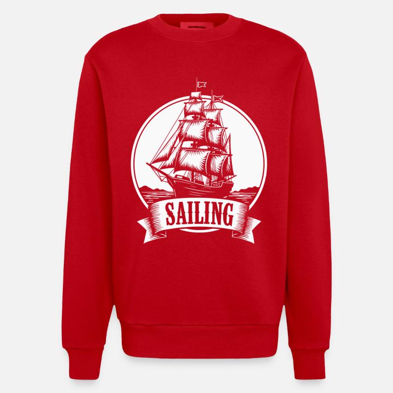 Sailing Segelschiff Maritim Ahoi - Heavyweight Oversized Organic Crew Neck Made in EU - Rot