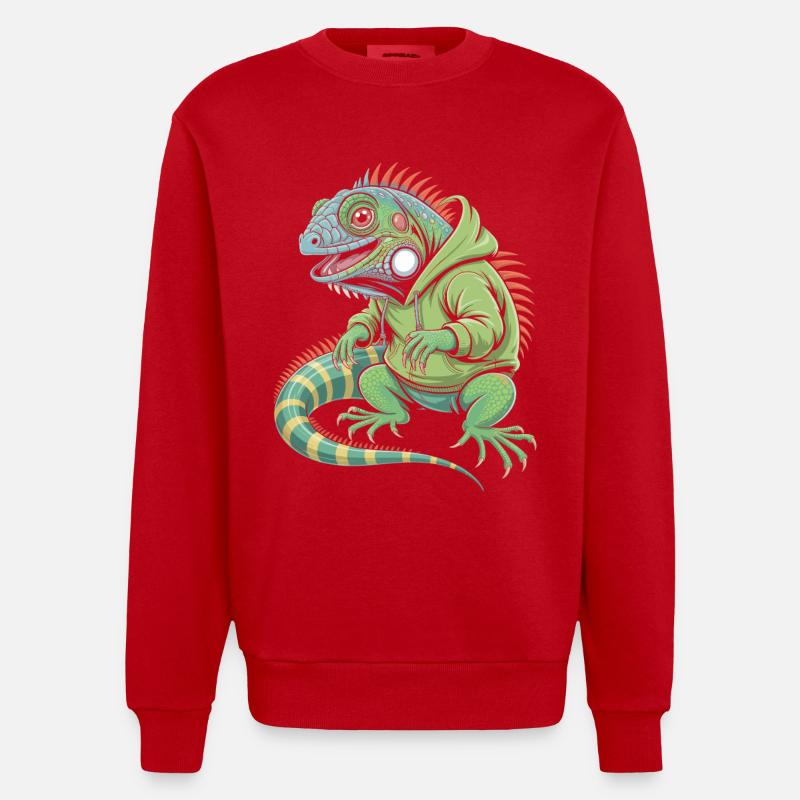 Iguane cool avec sweat à capuche - Sweat bio épais oversize fabriqué en UE - rouge