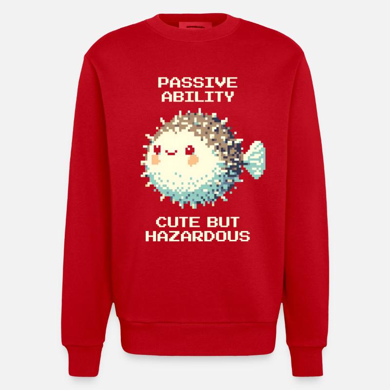 Passiv: süß, doch gefährlich | Kugelfisch - Heavyweight Oversized Organic Crew Neck Made in EU - red
