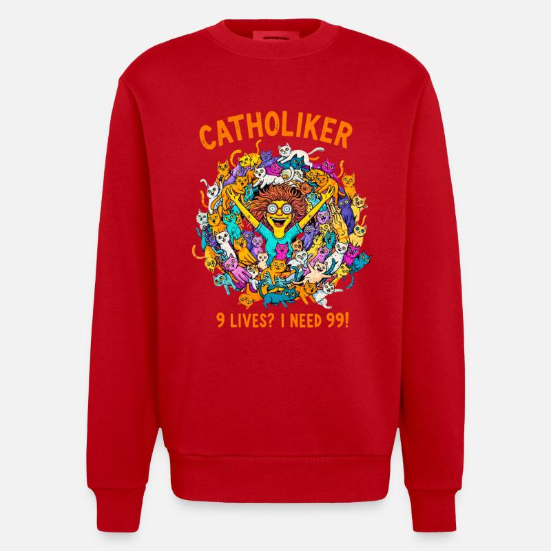 Catzoholic - Juste un chat de plus ! - Sweat bio épais oversize fabriqué en UE - rouge