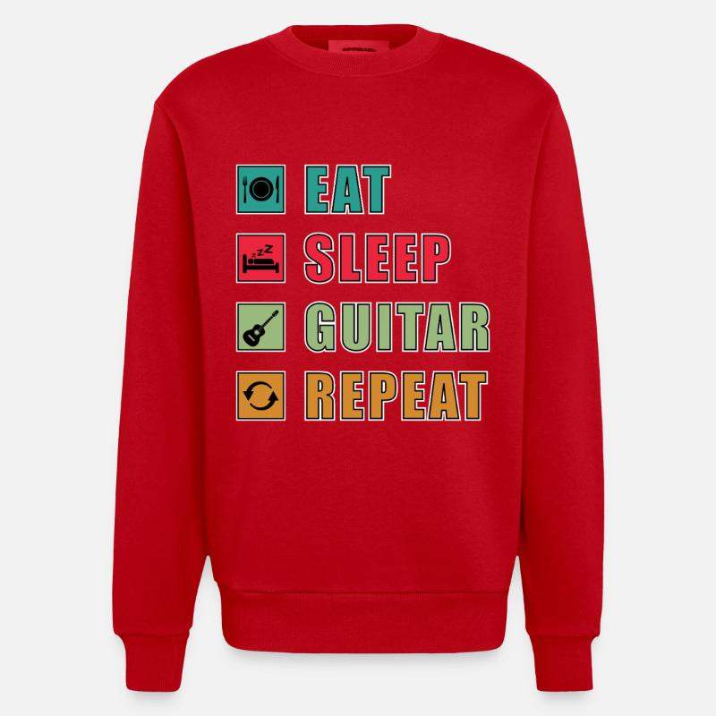 Eat Sleep Guitar Repeat - Sweat bio épais oversize fabriqué en UE - rouge