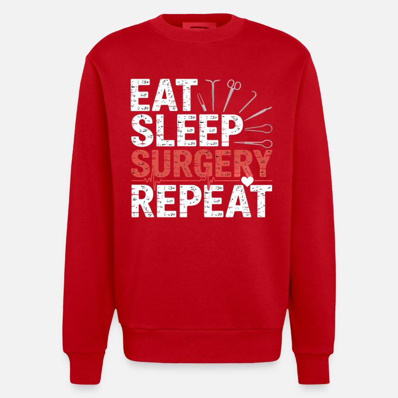 Eat Sleep Surgery Repeat - Heavyweight Oversized Organic Crew Neck Made in EU - red