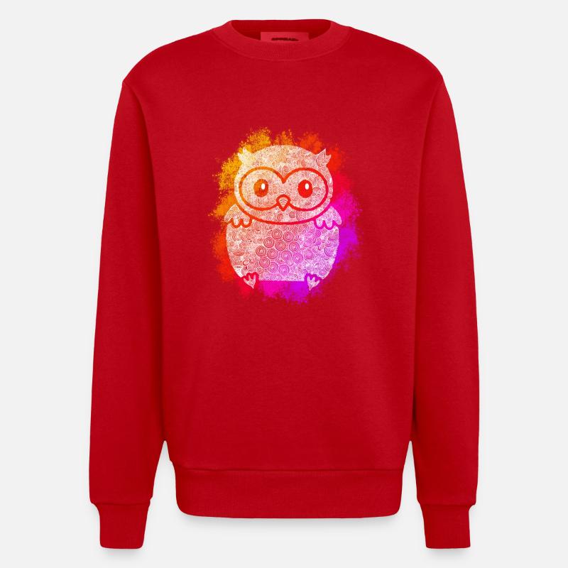Zentangle Eule - Heavyweight Oversized Organic Crew Neck Made in EU - Rot