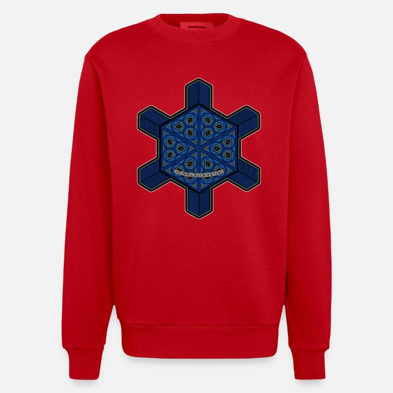 Fractal Evolution Experience Mandala Psytrance Goa - Heavyweight Oversized Organic Crew Neck Made in EU - Rot