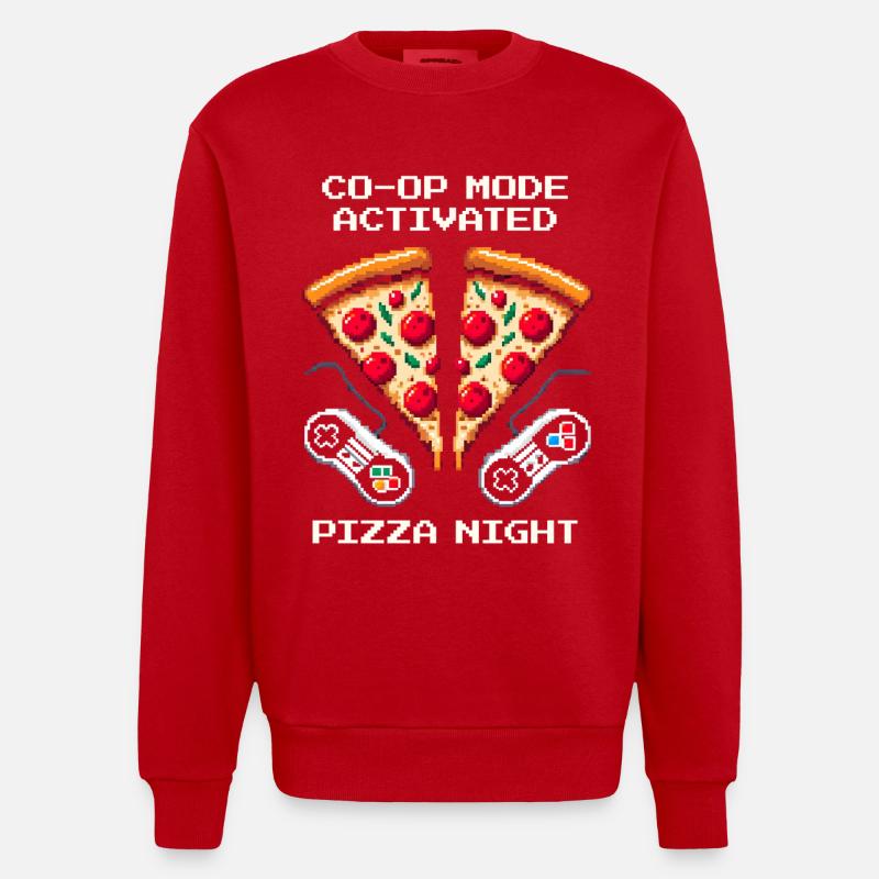 Coop activé : Soirée pizza | Jeux multijoueurs - Sweat bio épais oversize fabriqué en UE - rouge