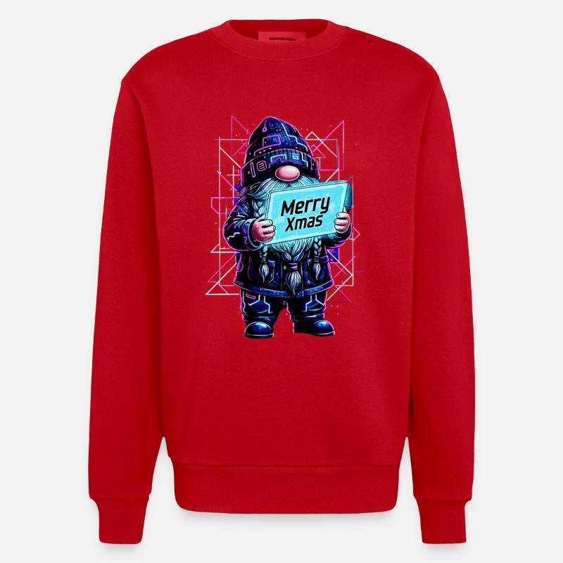 Merry Xmas - Synthwave Wichtel 80s Cyberpunk - Heavyweight Oversized Organic Crew Neck Made in EU - Rot