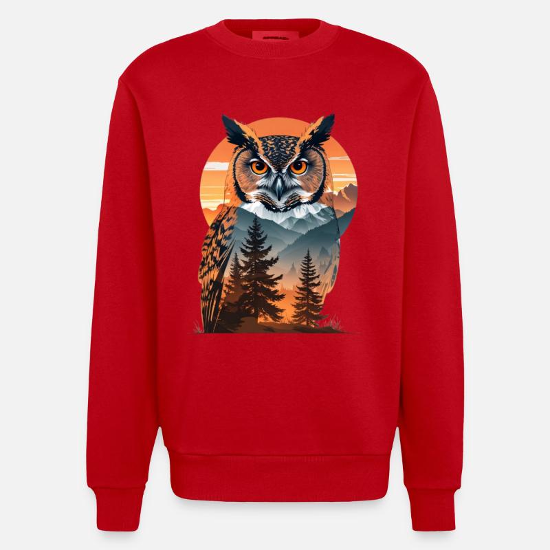 Weise Eule im Abendlicht - Heavyweight Oversized Organic Crew Neck Made in EU - Rot
