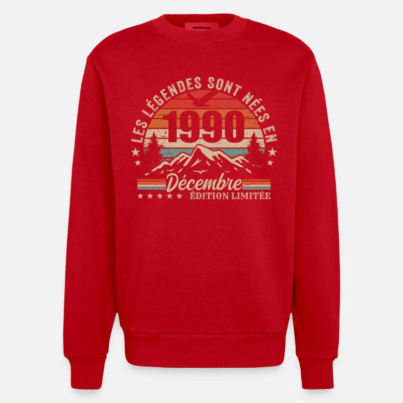 Rétro Décembre 1990 - Cadeau 35 Ans - Sweat bio épais oversize fabriqué en UE - rouge