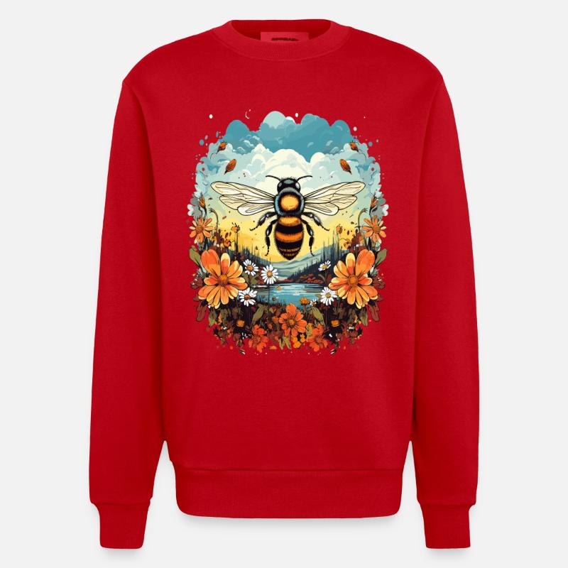 Bienenlicht über Blütenwiese - Heavyweight Oversized Organic Crew Neck Made in EU - Rot