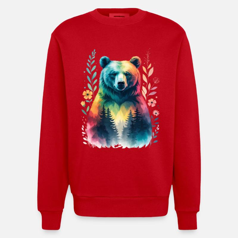 Regenbogenbär im Wald - Heavyweight Oversized Organic Crew Neck Made in EU - Rot