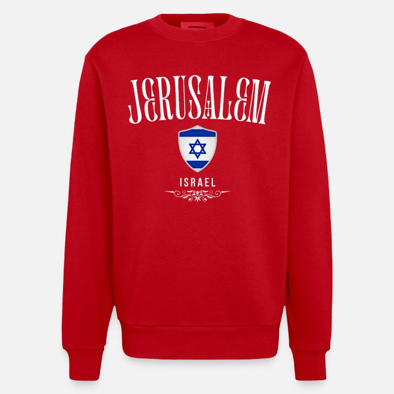 Souvenir de Jérusalem, j'aime Jérusalem - Sweat bio épais oversize fabriqué en UE - rouge