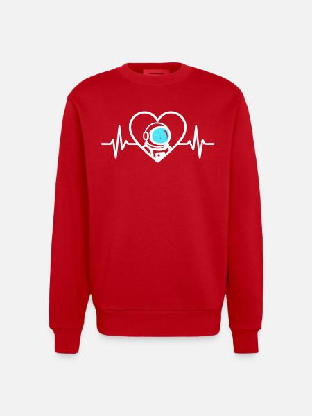 Astronaut Heart Cosmos Space Helmet - Heavyweight Oversized Organic Crew Neck Made in EU - red