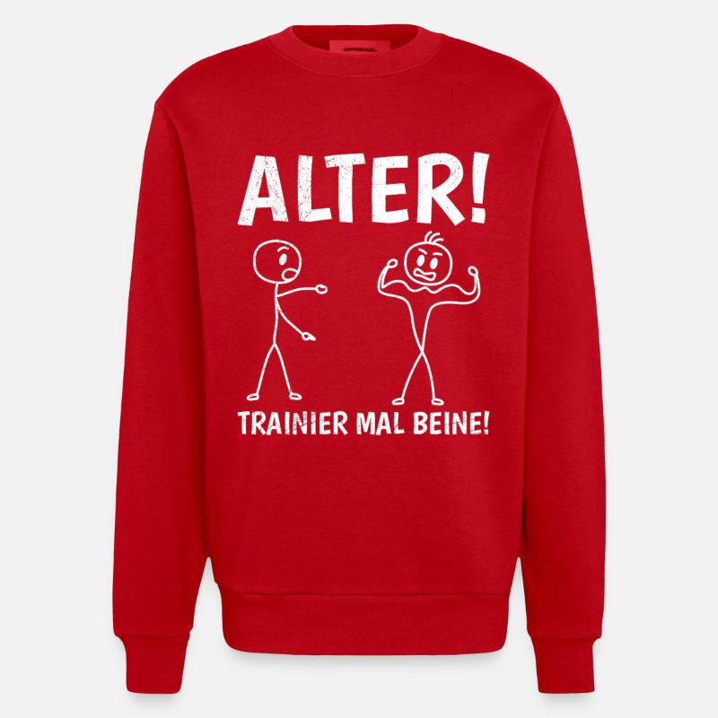 Strichmännchen TRAINIER MAL BEINE Lustiges - Heavyweight Oversized Organic Crew Neck Made in EU - Rot