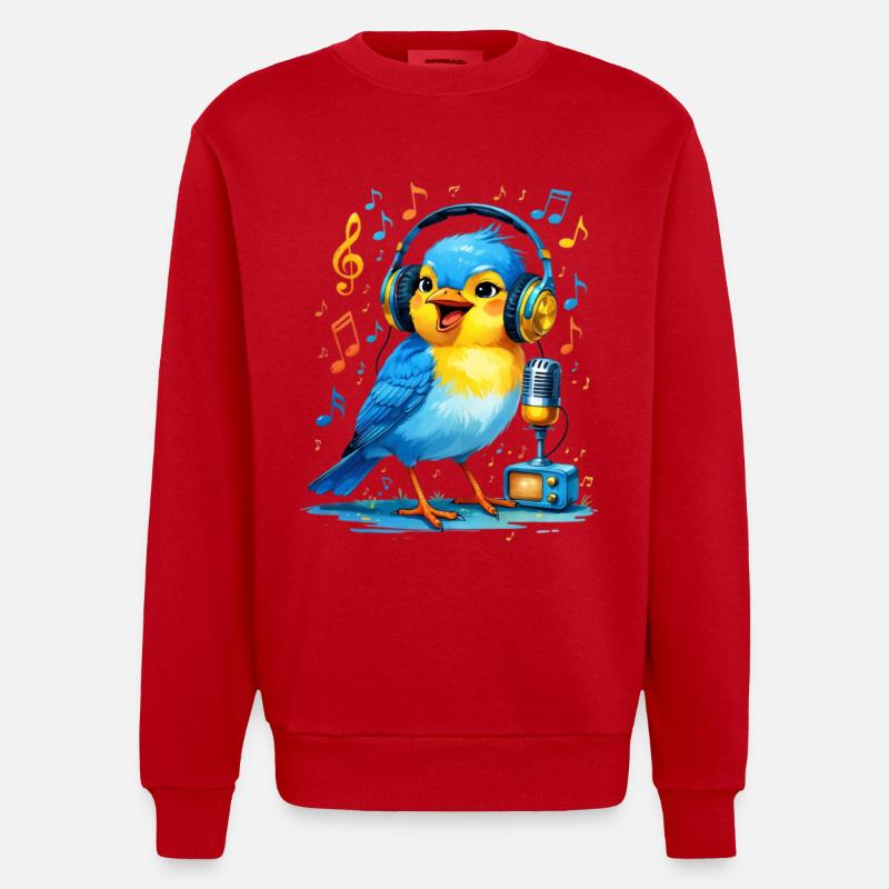 Karaoke Vogel mit Kopfhörern - Heavyweight Oversized Organic Crew Neck Made in EU - Rot
