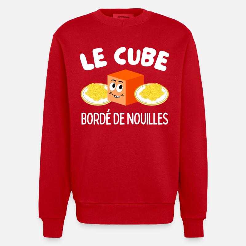 Le Cube Bordé de Nouilles - Sweat bio épais oversize fabriqué en UE - rouge
