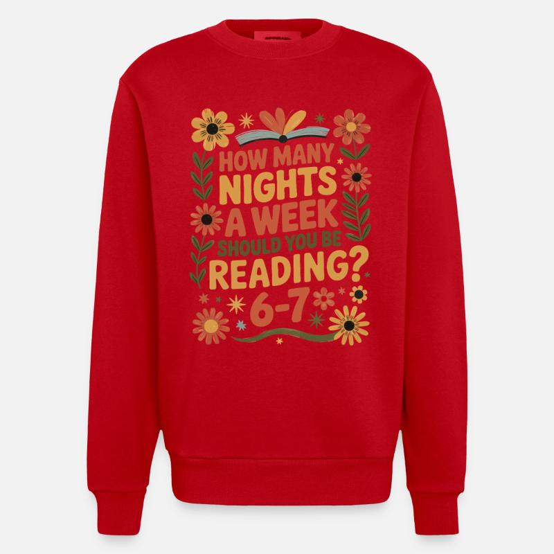 Motivation lecture 6-7 nuits fleurs rétro - Sweat bio épais oversize fabriqué en UE - rouge