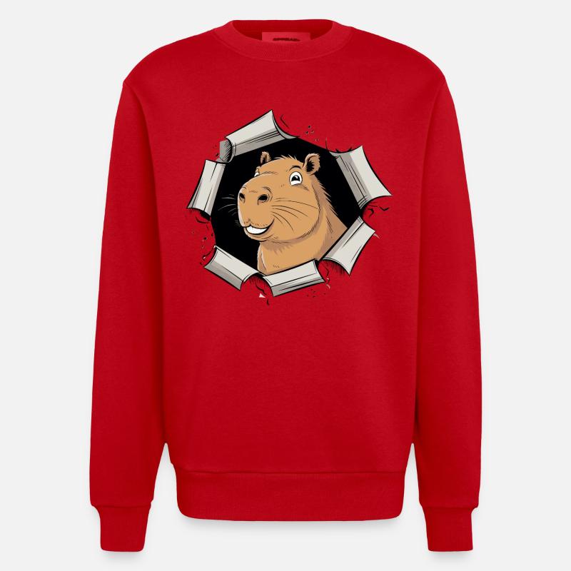 Capybara Comic – friedlicher Durchbruch - Heavyweight Oversized Organic Crew Neck Made in EU - Rot