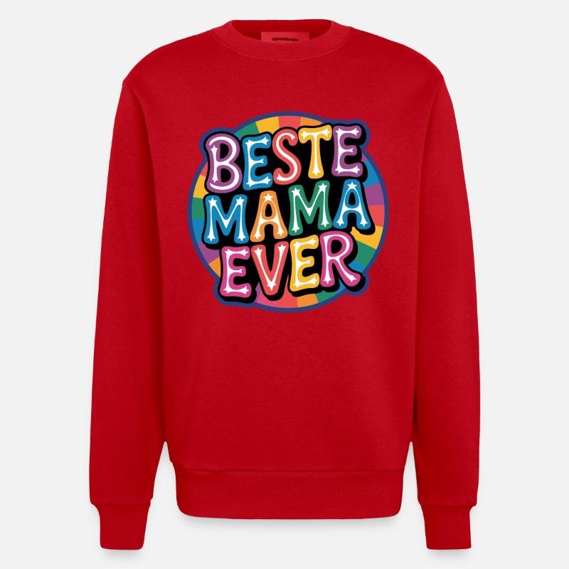 Beste Mama Ever Regenbogen Design - Heavyweight Oversized Organic Crew Neck Made in EU - Rot