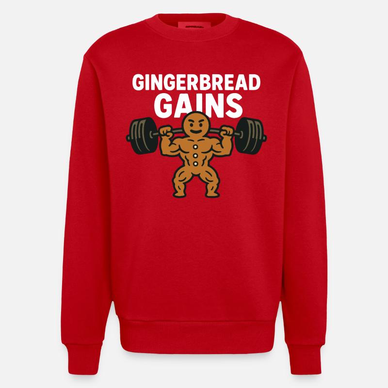 Pepperkake får morsomt juledesign - Heavyweight Oversized Organic Crew Neck produsert i EU - rød