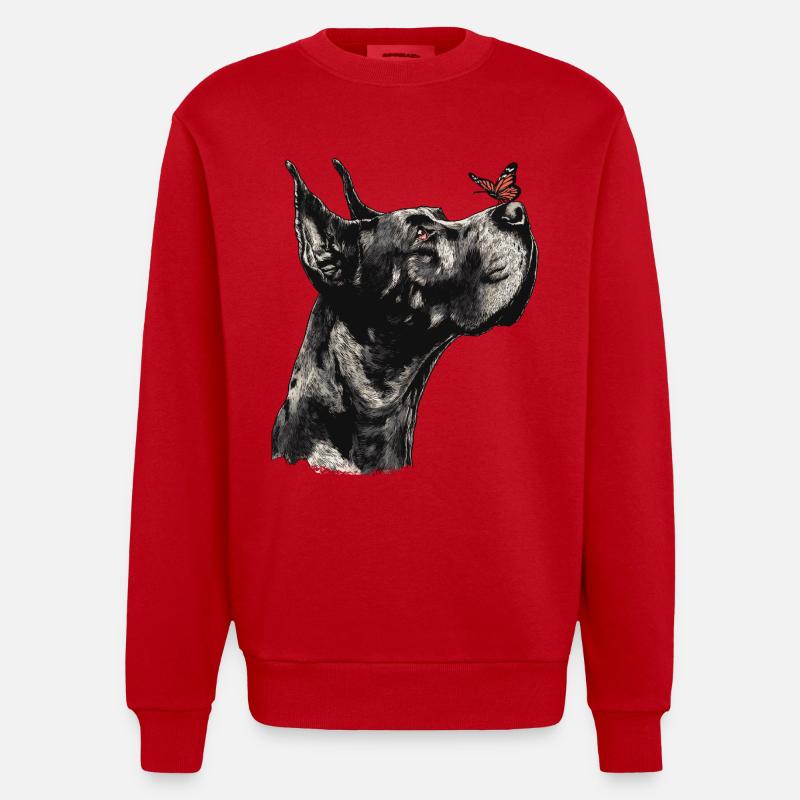 Dogge mit rotem Schmetterling - Heavyweight Oversized Organic Crew Neck Made in EU - Rot