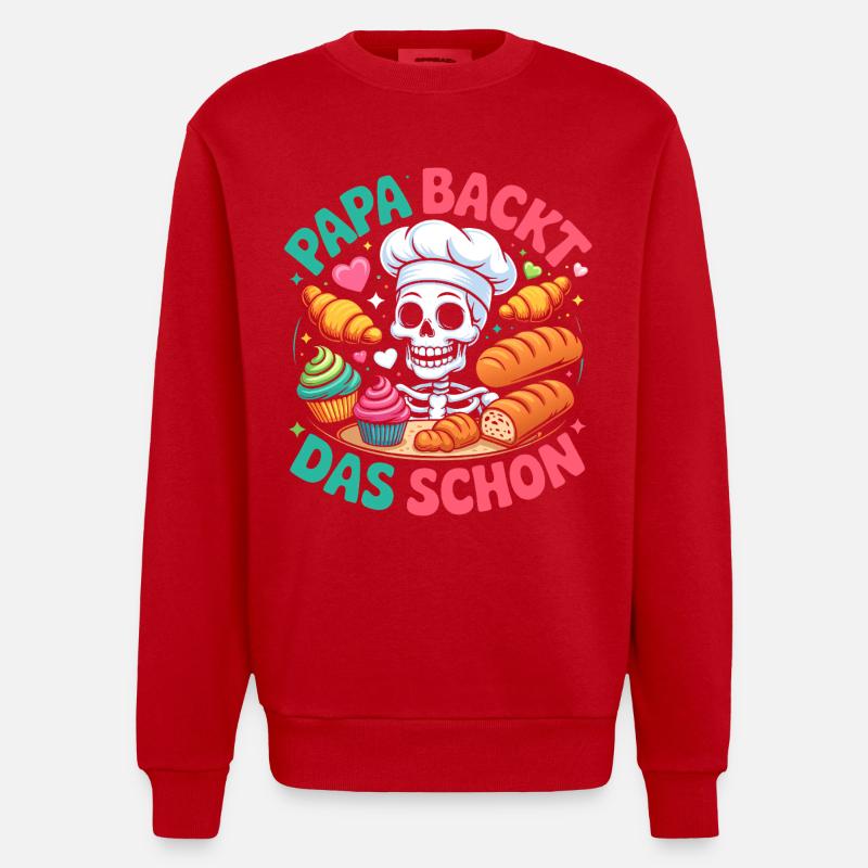 Dad's Baking Skeleton Chef - Heavyweight Oversized Organic Crew Neck Made in EU - red