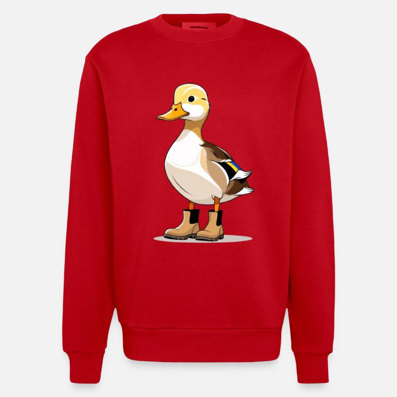 Dessin animé canard dans les bottes - Sweat bio épais oversize fabriqué en UE - rouge