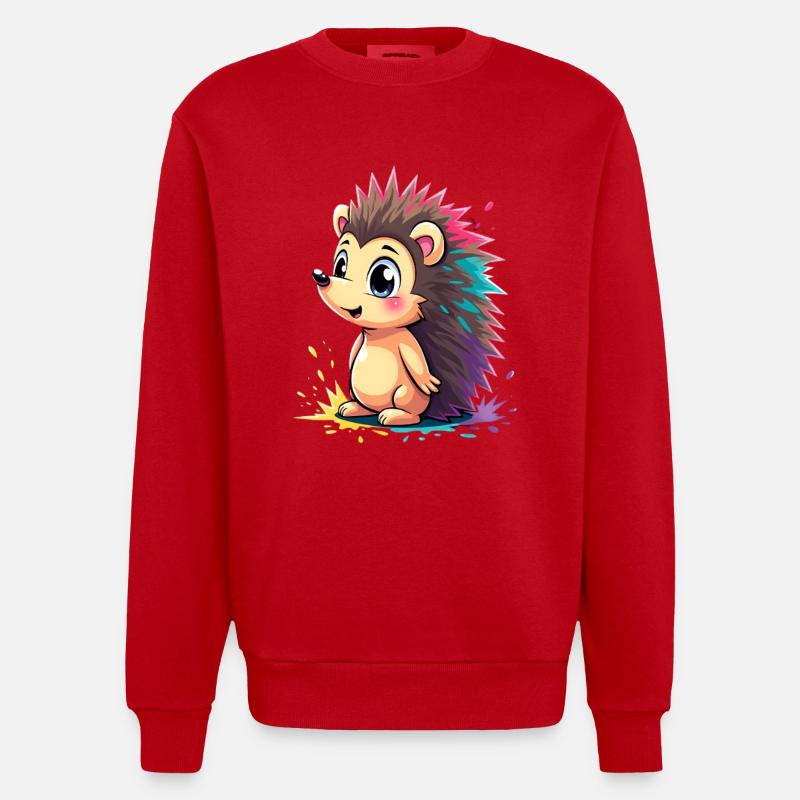 Hérisson à épines arc-en-ciel - Sweat bio épais oversize fabriqué en UE - rouge