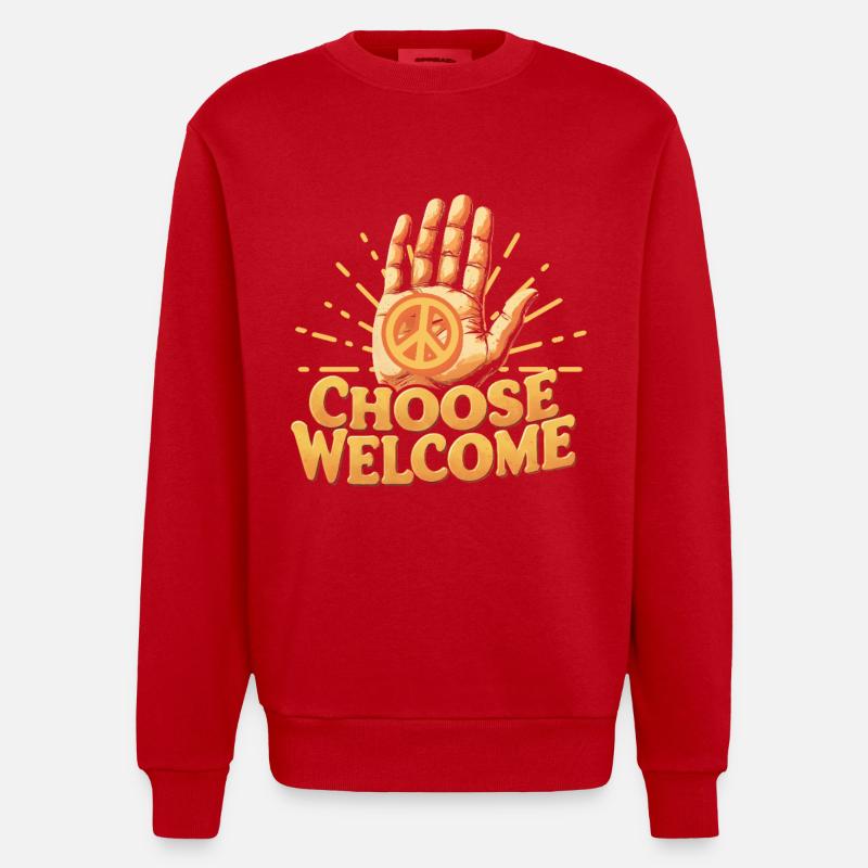 Humanité Egalité Choisir Bienvenue - Sweat bio épais oversize fabriqué en UE - rouge