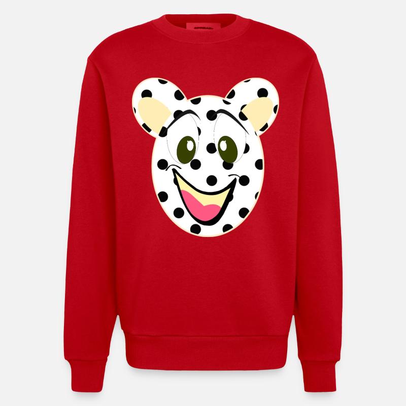 Bear Laughing Face with Dots - Heavyweight Oversized Organic Crew Neck Made in EU - red