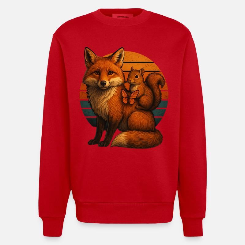 Fuchs Eichhörnchen Retro Tierfreunde - Heavyweight Oversized Organic Crew Neck Made in EU - Rot
