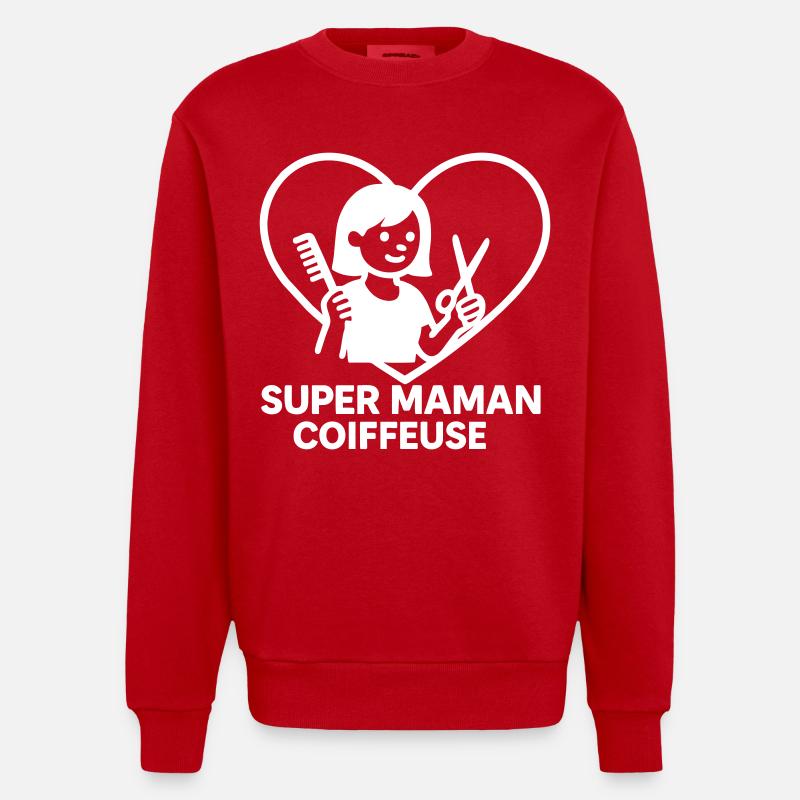 Super maman coiffeuse – Cœur coiffure - Sweat bio épais oversize fabriqué en UE - rouge