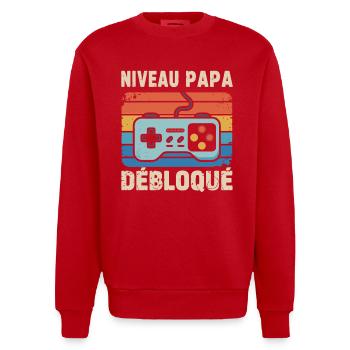 Niveau Papa Débloqué – Cadeau Futur Papa Gamer - Sweat bio épais oversize fabriqué en UE - rouge - Devant - AI Model Female 172 light (172cm) & AI Model Male 178 light (178cm)