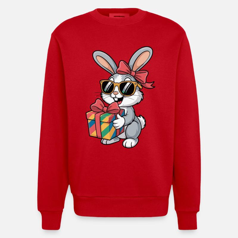 Fröhlicher Hase mit Geschenk - Heavyweight Oversized Organic Crew Neck Made in EU - Rot