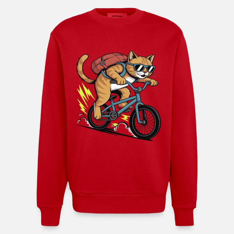 Aventure à moto cool des chats - Sweat bio épais oversize fabriqué en UE - rouge