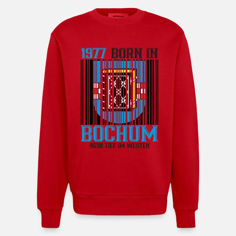 1977 Bochum Shield Barcode - Heavyweight Oversized Organic Crew Neck Made in EU - red