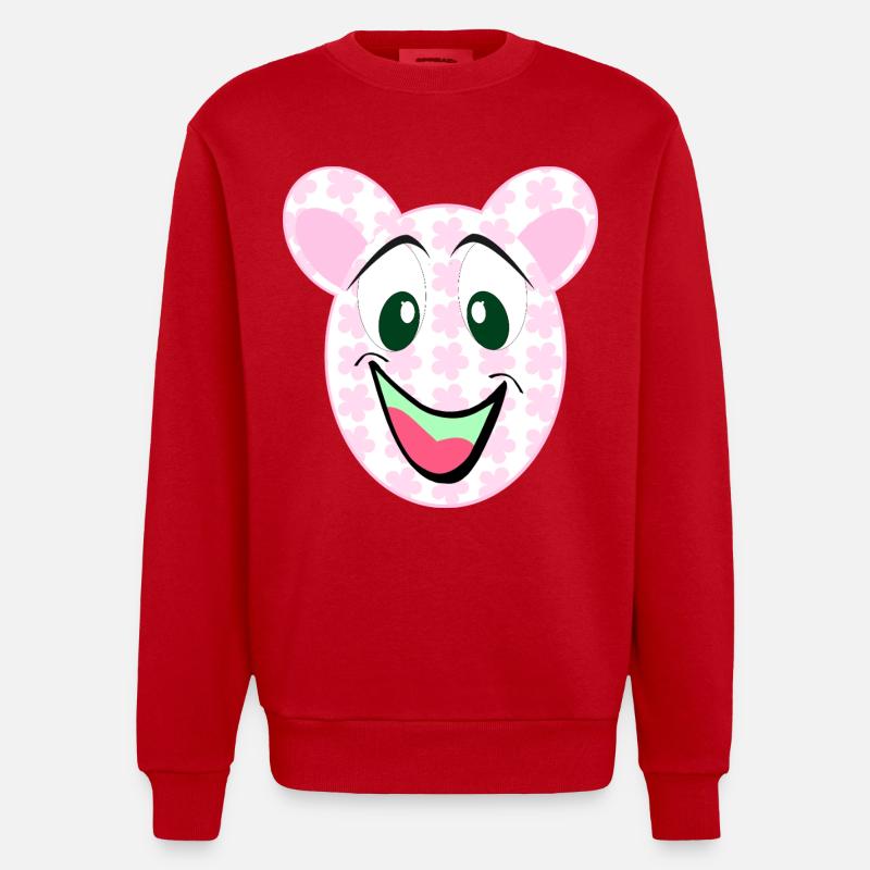 Bear Floral Pattern Smile - Heavyweight Oversized Organic Crew Neck Made in EU - red