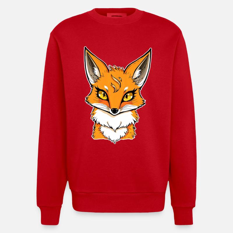 Fuchs Kopf Cartoon Illustration - Heavyweight Oversized Organic Crew Neck Made in EU - Rot
