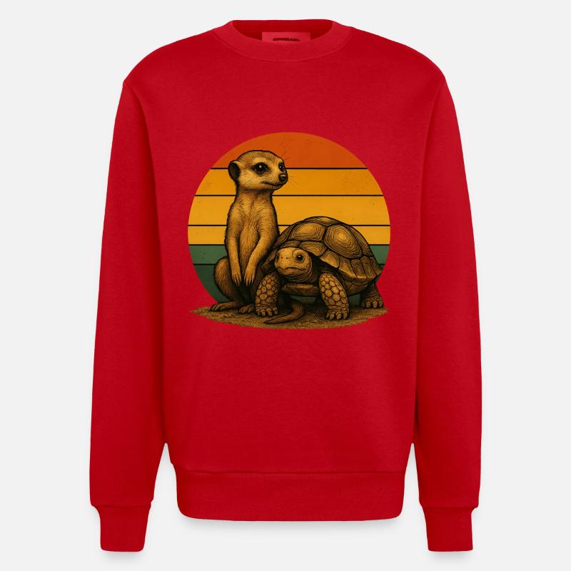 Erdmännchen Schildkröte Retro Tierfreunde - Heavyweight Oversized Organic Crew Neck Made in EU - Rot