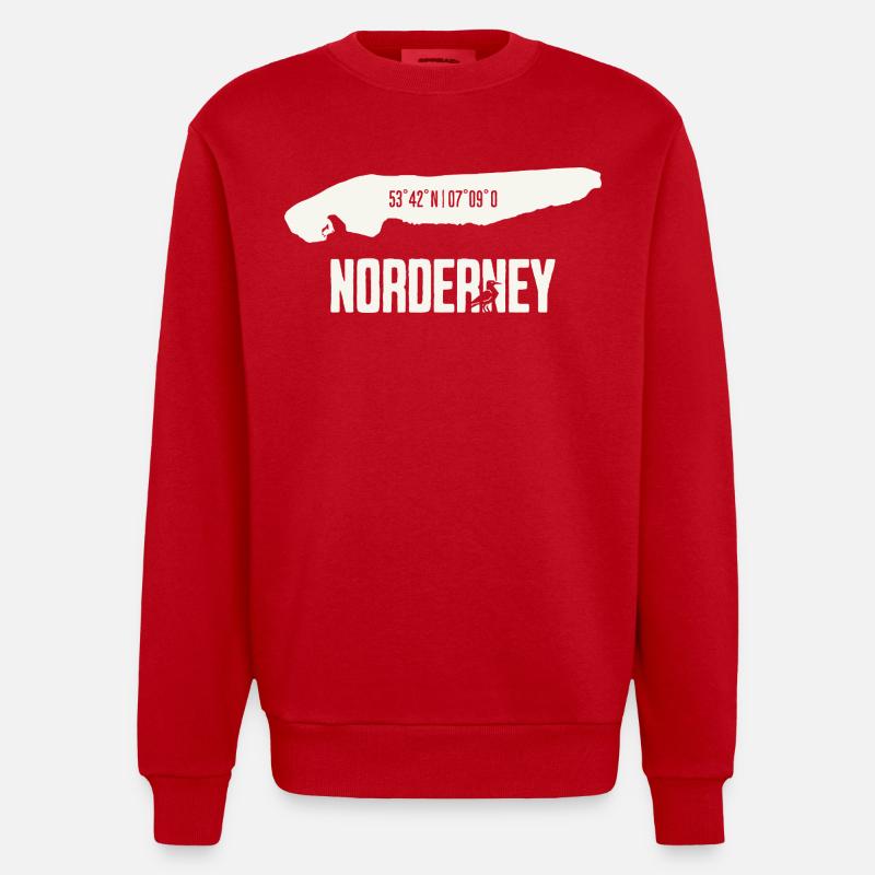 Norderney | Île avec coordonnées - Sweat bio épais oversize fabriqué en UE - rouge