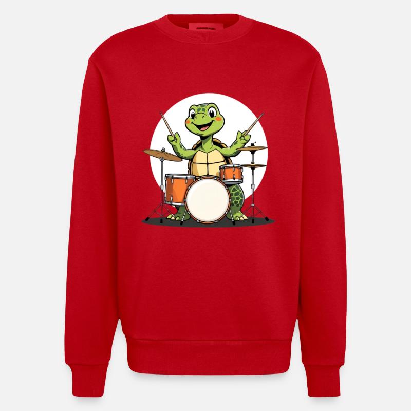 Turtle on the drum set - Heavyweight Oversized Organic Crew Neck Made in EU - red