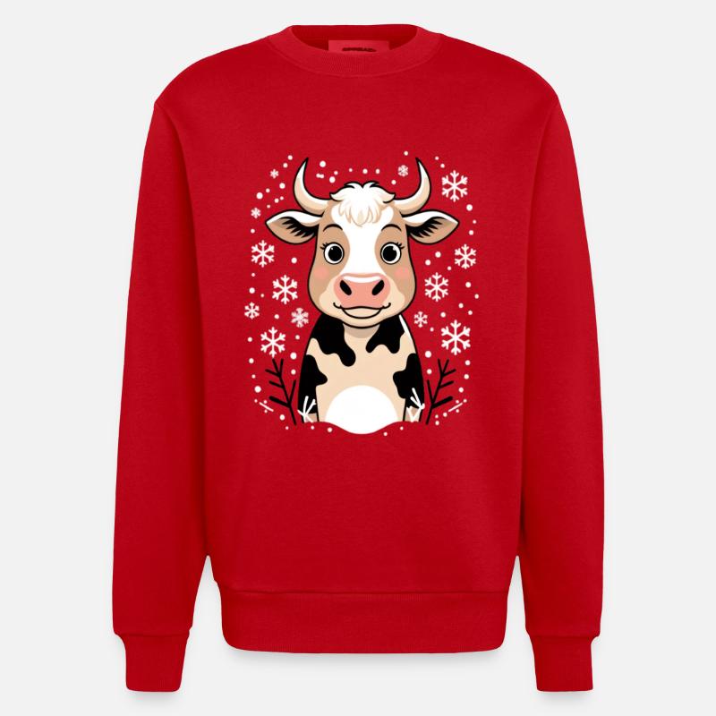 Winterkuh mit Schneeflocken - Heavyweight Oversized Organic Crew Neck Made in EU - Rot